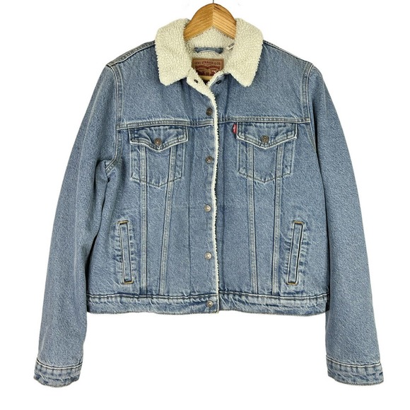 Levi's Jackets & Blazers - Levis Womens XL Sherpa Denim Jean Trucker Jacket Ex Boyfriend EUC